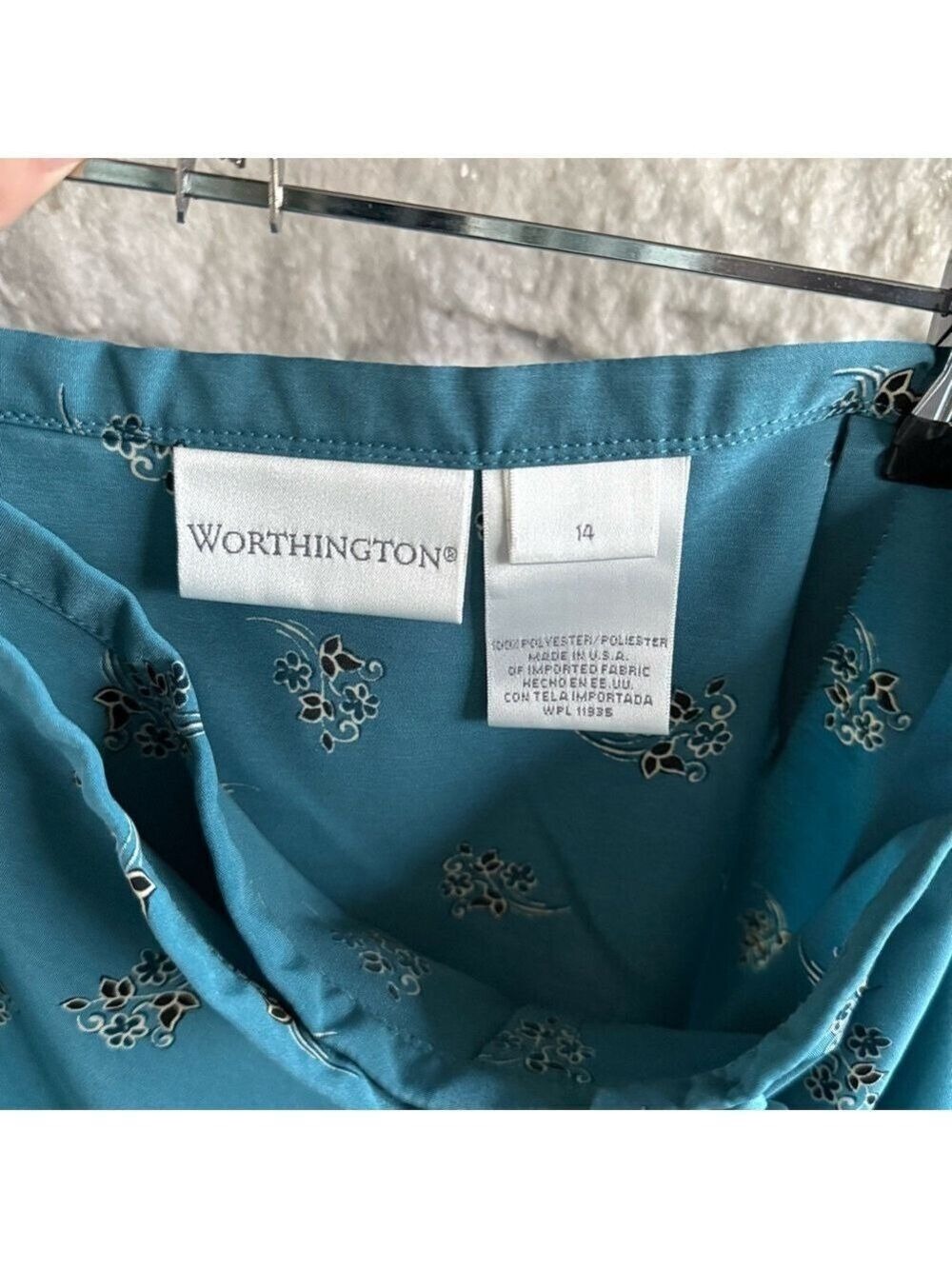 Worthington Teal Floral Skirt, Size 14 - Picture 3 of 6
